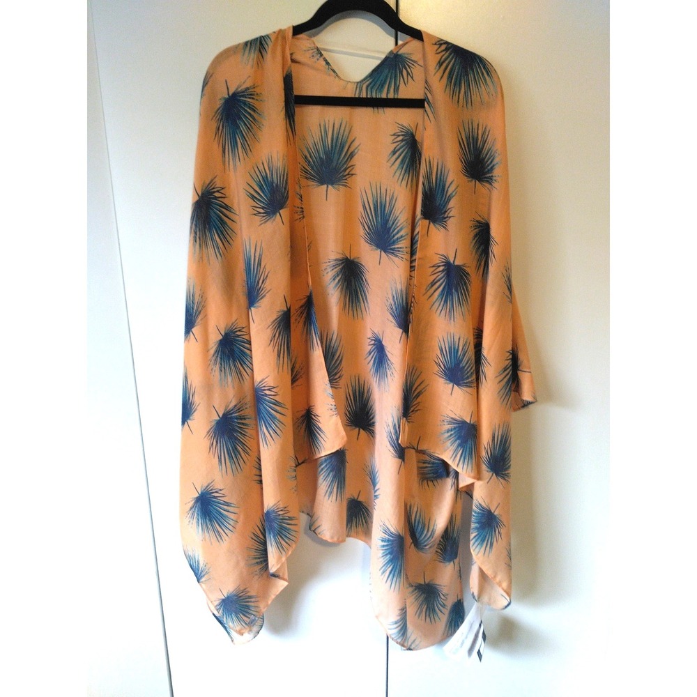 Eddie Bauer Open Front Kimono Duster One Size Palm Tree Design Resort Cover Up